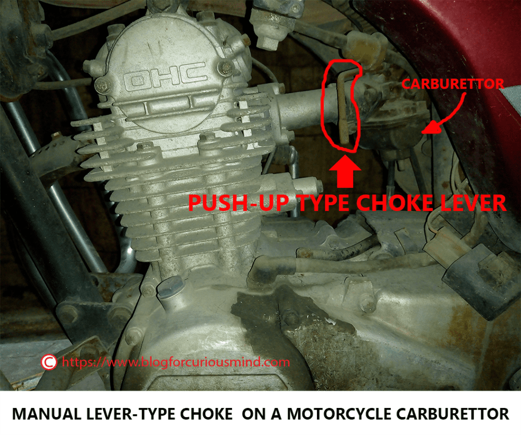 Push-up type choke lever on a motorcycle
